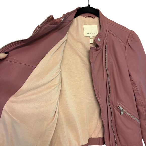Rebecca Taylor 100% Lamb Leather Moto Jacket – Mauve Blush, Size 6 - Picture 2 of 8